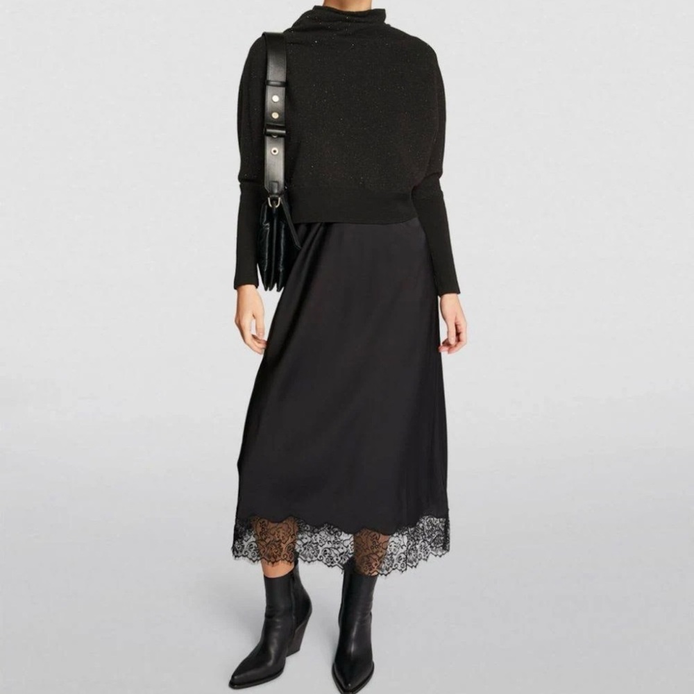AllSaints Black Sparkle Knit Turtleneck Sweater